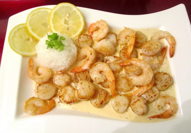 Sauted Scallops & Shrimp In Whole Grain Mustard Cream