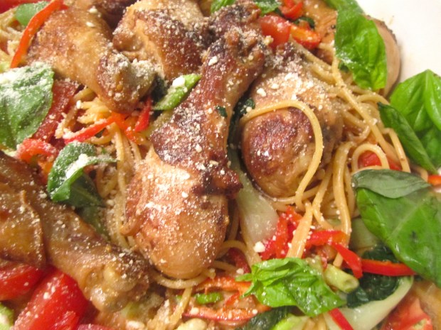 Spaghetti With Chili, Tomato, Basil, Parmigiano Reggiano, Cream & Red Wine