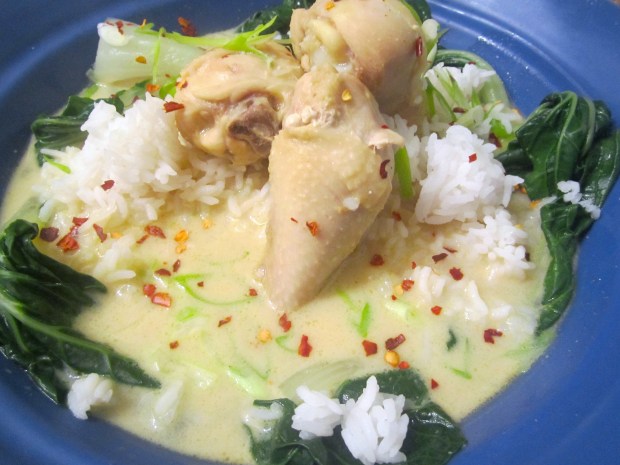 Chicken, Bok Choy & Rice In Spicy Coconut Broth