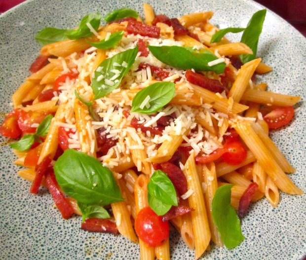 Penne Rigate In Merlot/Vodka/Yoghurt  Sauce With Pepperoni & Fresh Basil
