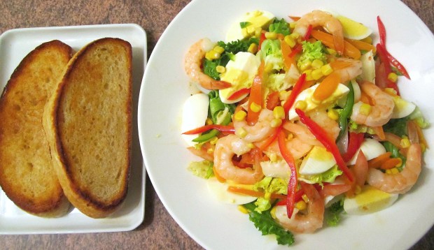 Frisée With Shrimp, Egg, Corn, Peppers & Honey / Lime Vinaigrette