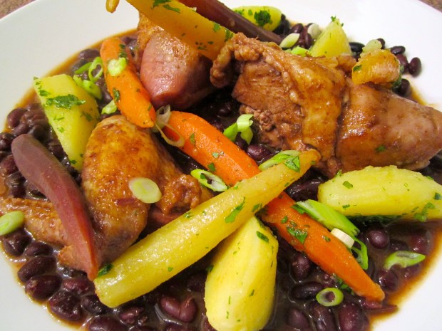 Spicy Stew Of Black Beans, Chicken, Potato & Baby Rainbow Carrots