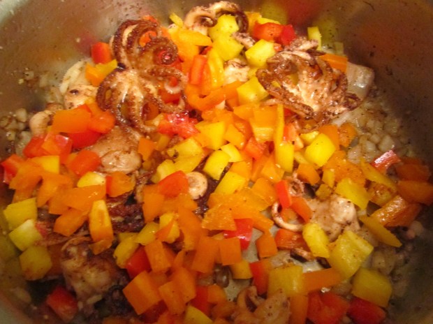 Add diced bell peppers