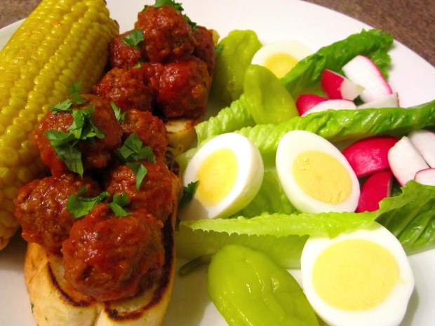 Meat Ball Sandwich - Merguez Meatballs In Harissa/Tomato Sauce On Garlic Bread