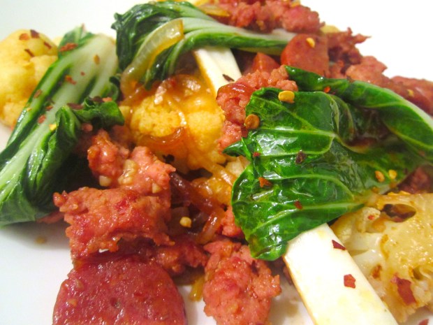 Sauteed Italian Sausage, Chorizo, Bok Choy & Cauliflower