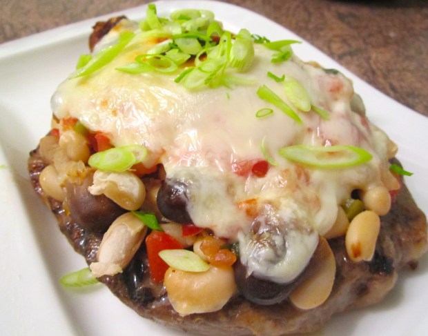 Gratinated Rib Eye With Straw Mushrooms & Great Northern Beans