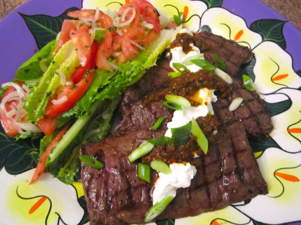 Grilled Skirt Steak, Spicy chimichurri, Greek Yoghurt & Salad In Honey/Mustard Dressing