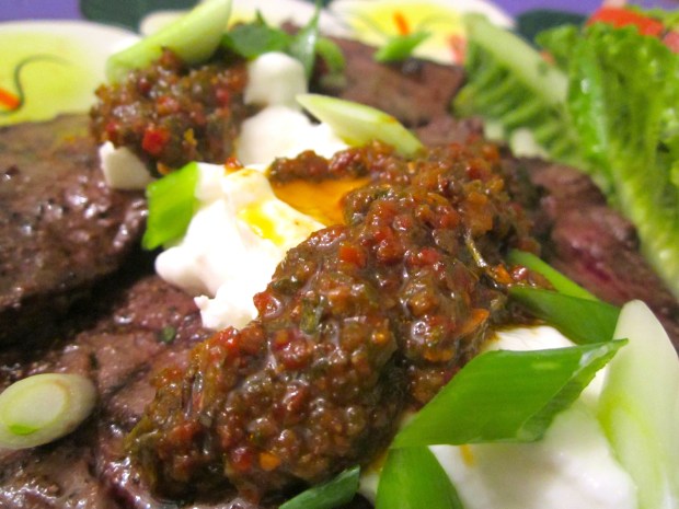 meanwhile prep salad from romaine lettuce, tomatoes, onions, chopped cilantro and honey mustard dressing