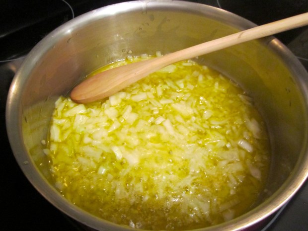 saute onion and garlic in butter until fragrant