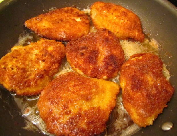 saute breaded pork, veal,  chicken or beef cutlets until golden and cooked to your desired doneness