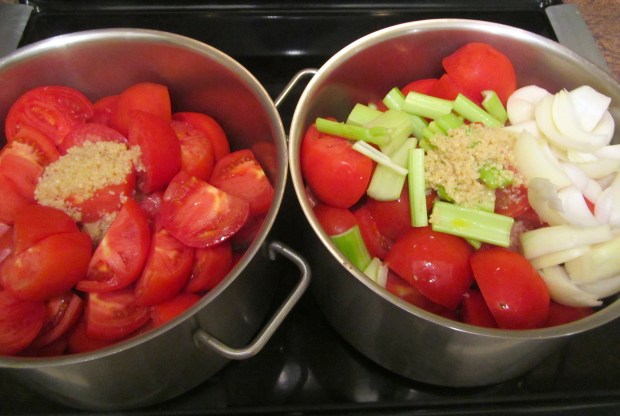 start tomato sauce on the left, tomato bisque on the right