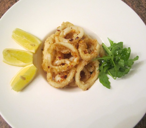 Fried Cuttlefish With Arugula In Raspberry Vinaigrette