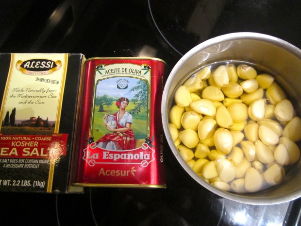 peeled garlic, olive oil, sea salt