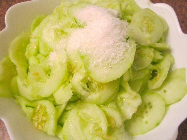 season generously with kosher salt, mix well, let sit for 30 minutes