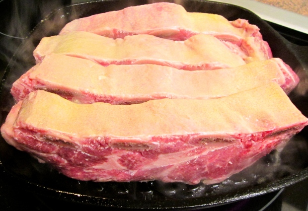 season rib's liberally with kosher salt, grill on all four sides, approximately, 30 minutes or until done to your liking