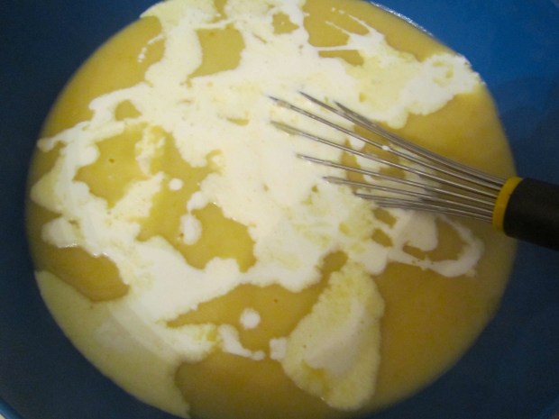 add heavy cream, check / adjust seasoning. To serve, top with sauteed garnish and scallions