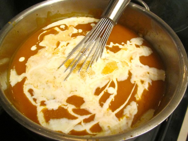 add heavy cream, check / adjust seasoning