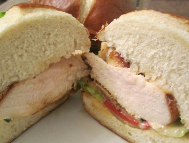 Chicken Sandwich On A Pretzel Roll