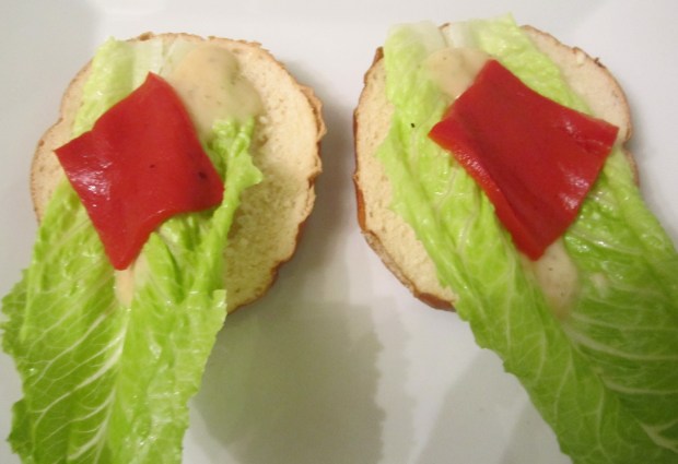 top with marinated red peppers