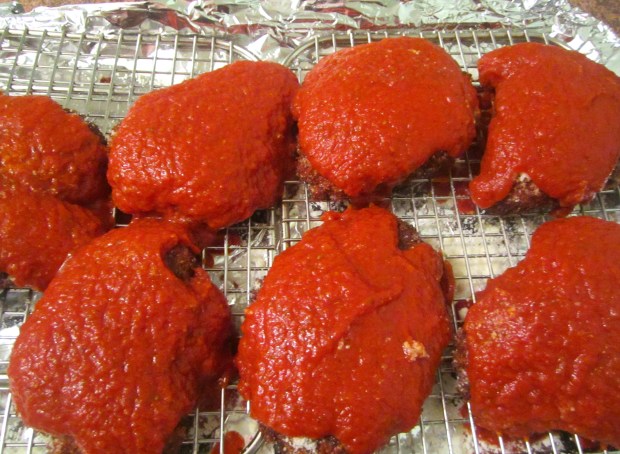 covered in tomato sauce