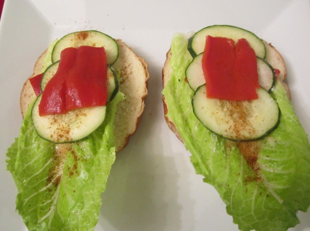 top with marinated red peppers