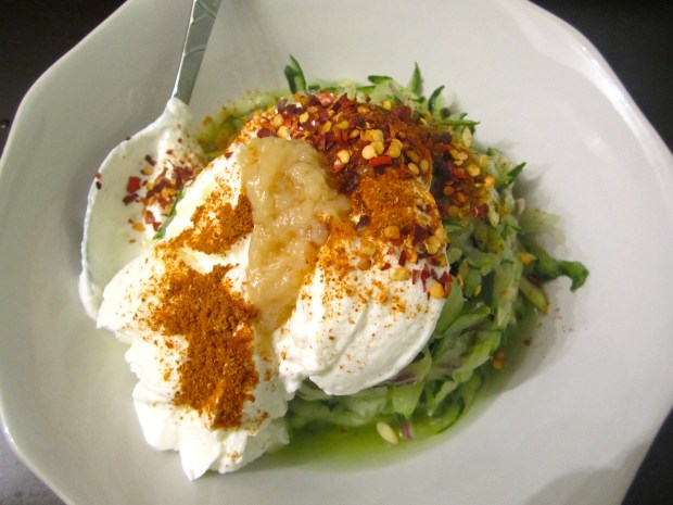 season wit cayenne papper, garlic paste and garam masala, add greek yogurt, blend all