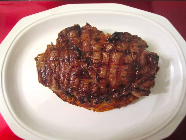 rosti topped with rib eye 