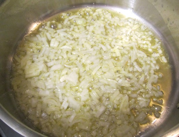 aaute finely diced onions in coco oil