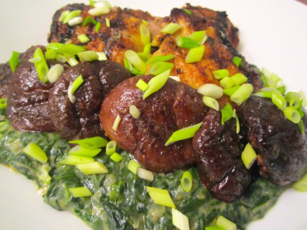 Grilled Chicken, Grilled Shiitake & Creamed Spinach
