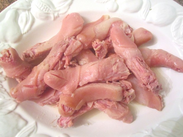 cooked, tender pigs tails