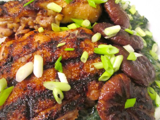 Grilled Chicken, Grilled Shiitake & Creamed Spinach