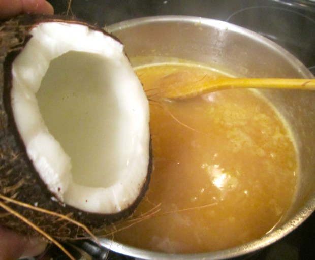 add coconut water from coco, two small can of coconut milk, one small can of clam juice
