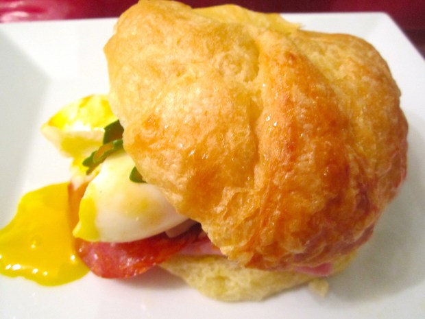 Breakfast Of Champions # 38 – Croissant, Ham, Spicy Chorizo & Soft Boiled Egg