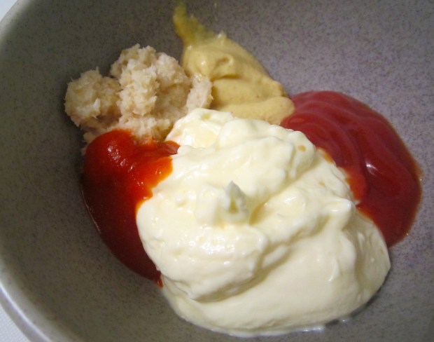 mayonnaise, sriracha, ketchup, brandy, horseradish, dijon mustard, kosher salt, cayenne pepper, lime juice