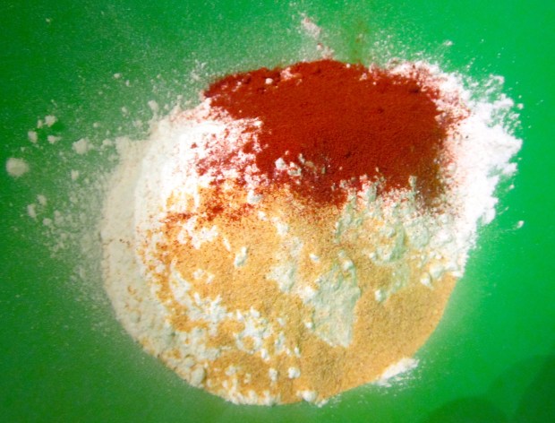 seasoned flour :   a/p flour, granulated garlic, cayenne pepper, smoked paprika, kosher salt