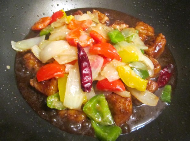 remove from heat, return vegetables to sauce, mix well, check/adjust seasoning seasoning