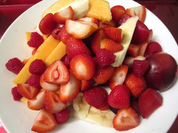 plum, banana, cantaloupe, raspberry & strawberry
