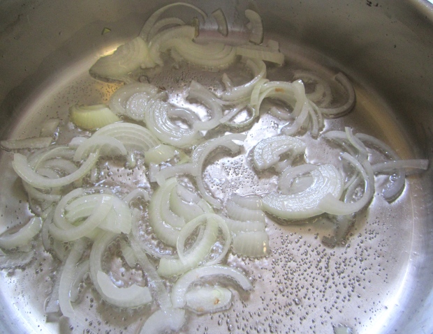 start cabbage by sauteing   onions in garlic oil