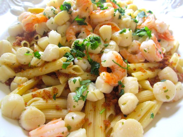 Scallops & Shrimp In Herb and Garlic Butter, With Penne Rigate And Pangrattato