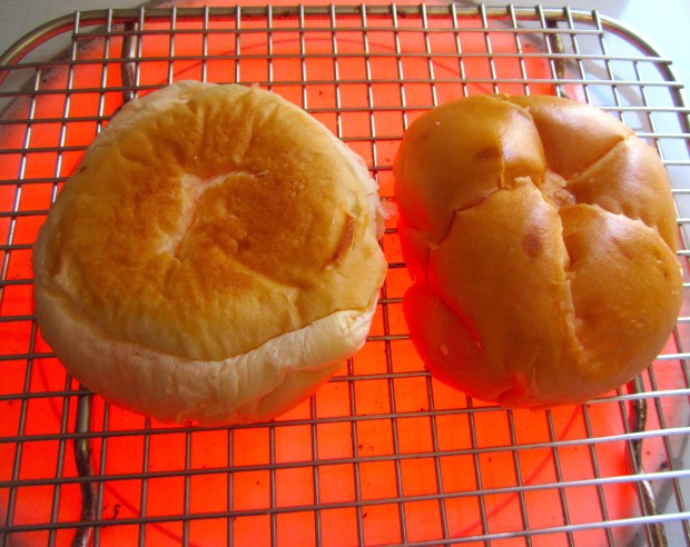 cut kaiser rolls in half, toast lightly