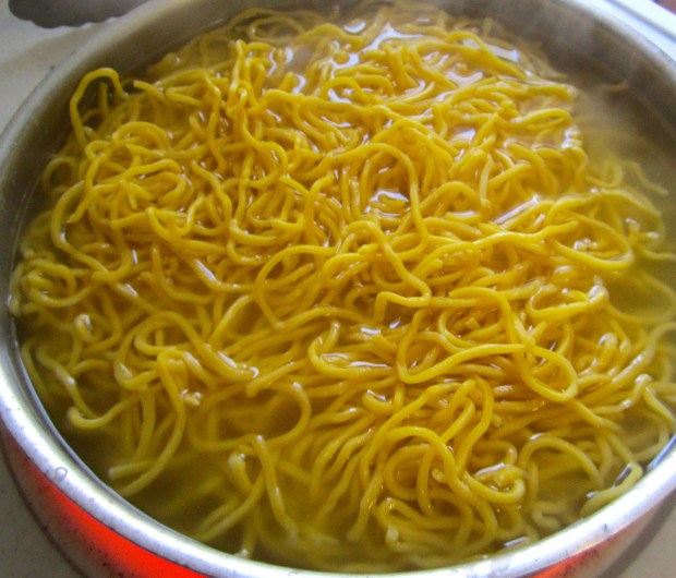 cook in saltwater for about two minutes, strain, toss with sesame oil