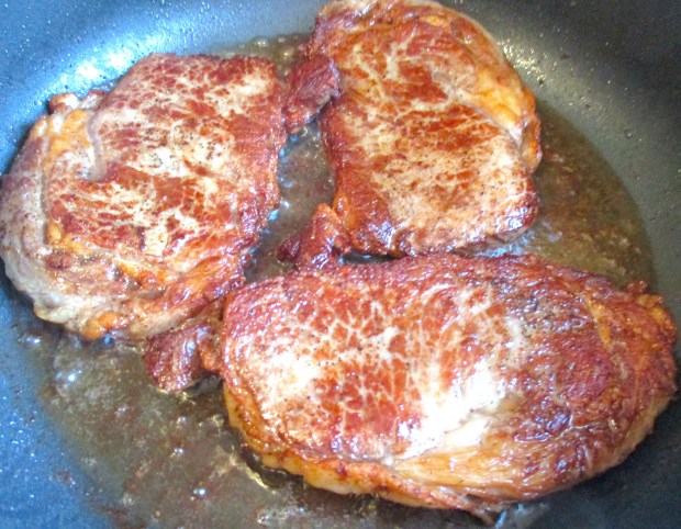 saute in garlic oil until cooked to your preferred doneness, remove from pan, set aside to rest