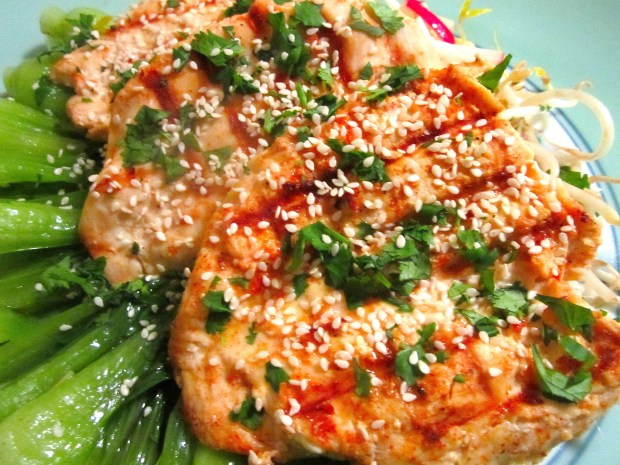 Steamed Bok Choy  In Oyster Sauce & Grilled Chicken Breast In Sweet Chili Sauce