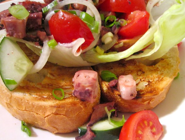 Open Faced Octopus Salad Sandwich