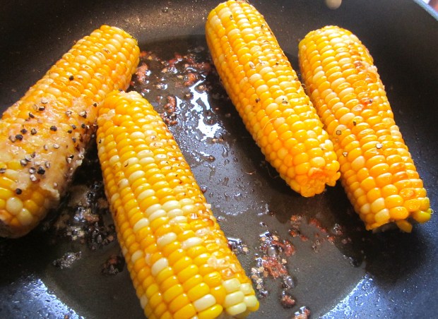 sauteed fresh corn with garlic paste and cracked black pepper