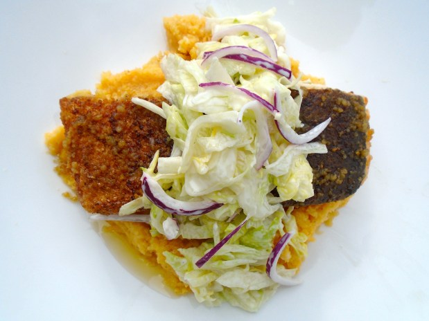 Salmon & Grits In Garlic/Lime Butter 