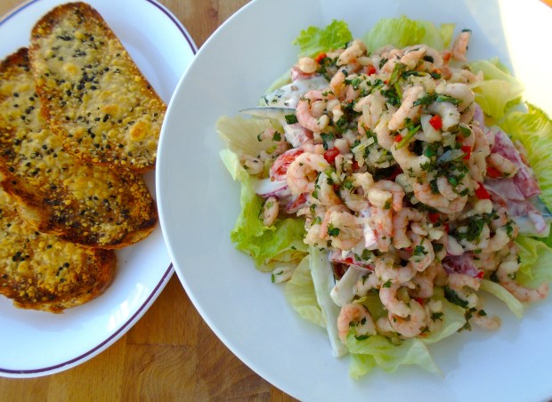 Shrimp And Vegetable Salad With Cheese/Garlic Bread