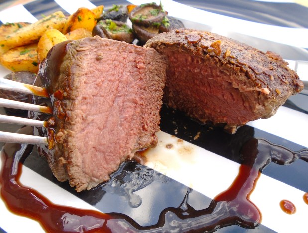 Filet Mignon With Sautéed Potatoes, Shiitake And "Hoi Sin Delight"