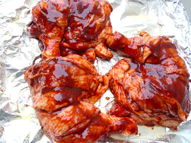 place on buttered rack, covered with alu-foil, bake at 385F for 50 minutes or until done