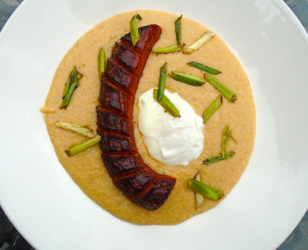 BREAKFAST OF CHAMPIONS # 54 – Cheese Polenta With Spicy Italian Sausage And Poached Egg